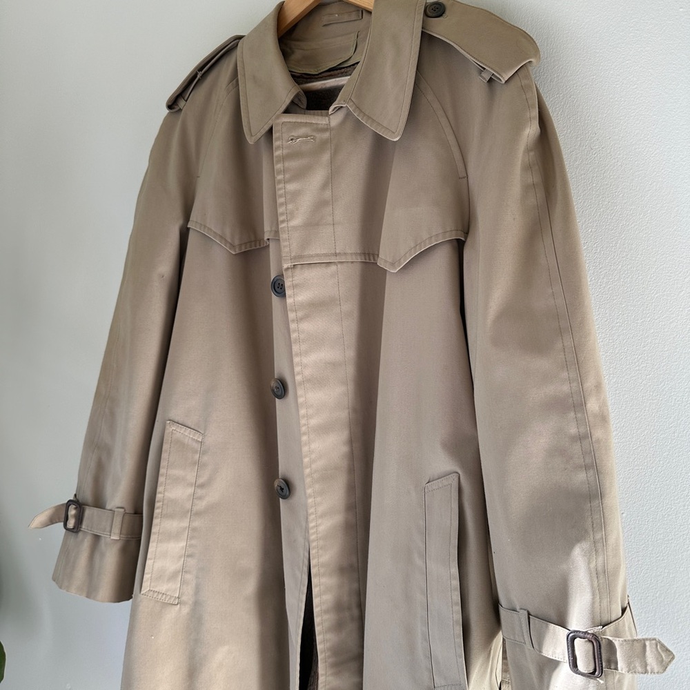 VTG 90s London Fog Unisex Trench Coat Zip In Thermal Liner 40Reg Streetwear Tan - Picture 14 of 14